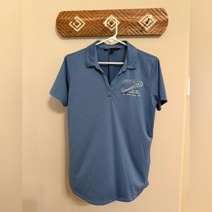 Mercer+Mettle® Women’s Recharge Jersey Polo Size Medium Collared V Neck Blue